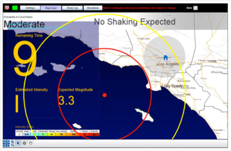 Image: Prototype user interface for a California earthquake early warning system.